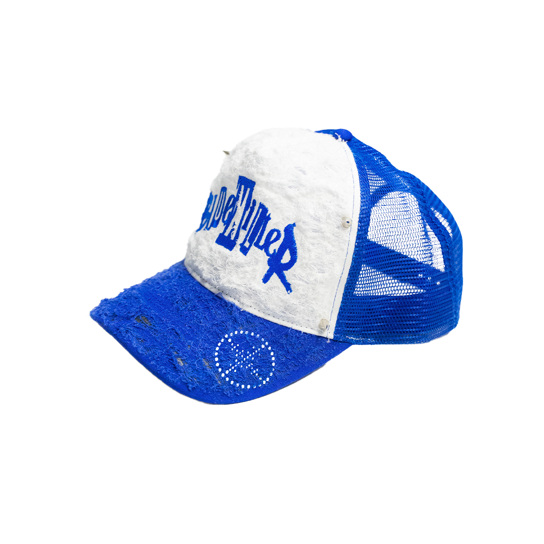 BLKR BLUE DISTRESSED TRUCKER
