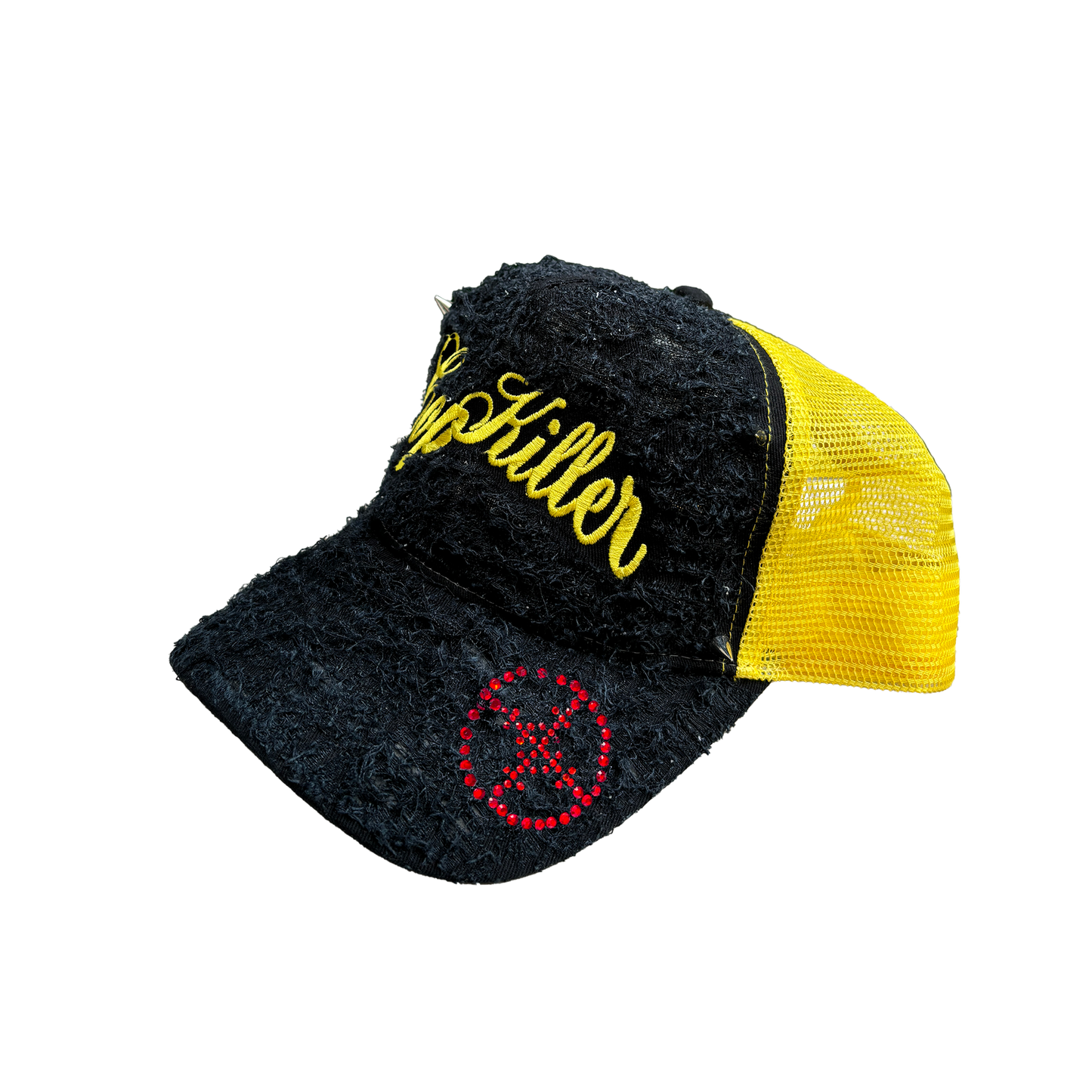 BLACK/YELLOW ITALICS LOGO TRUCKER