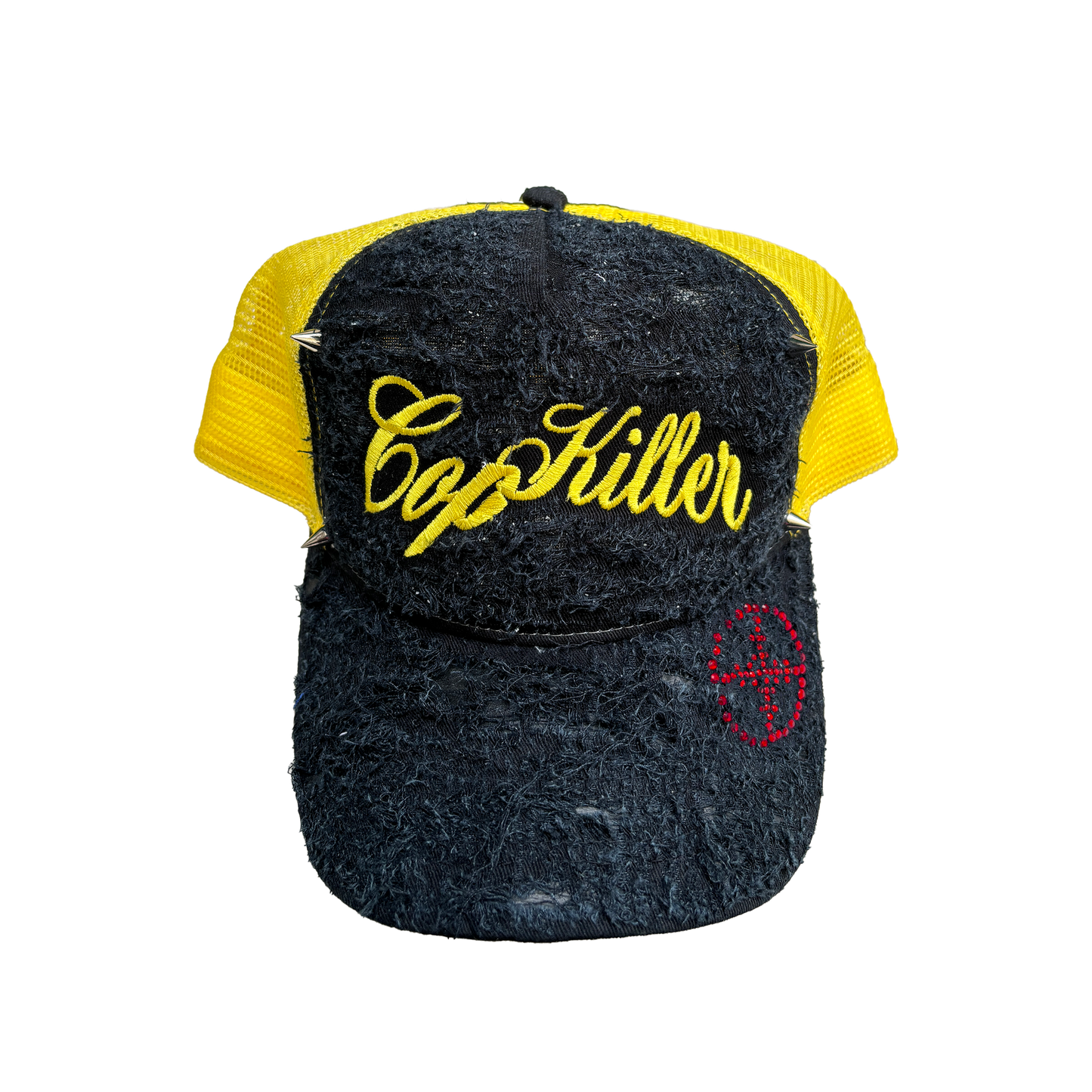 BLACK/YELLOW ITALICS LOGO TRUCKER