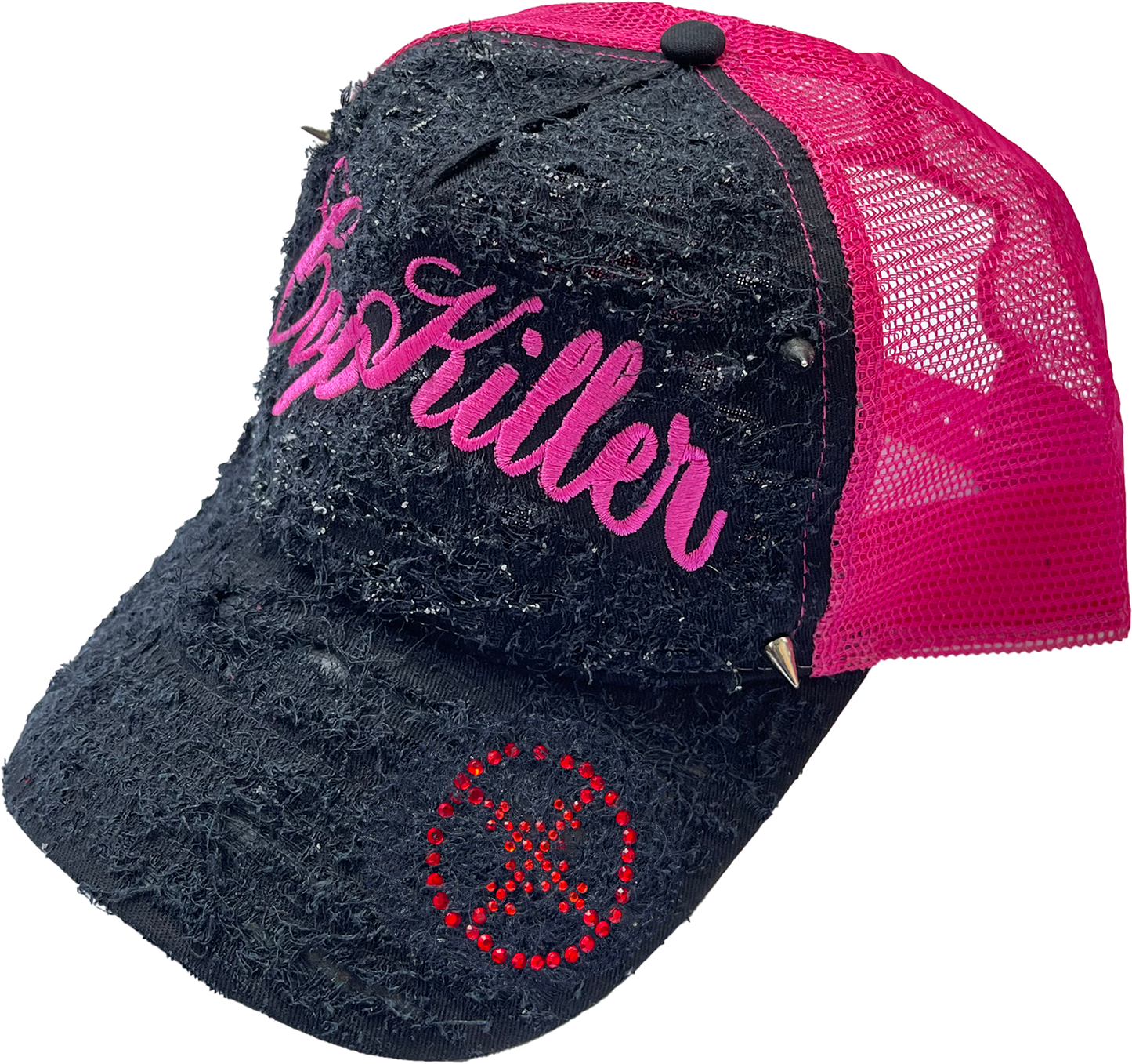 BLACK/PINK ITALICS LOGO TRUCKER