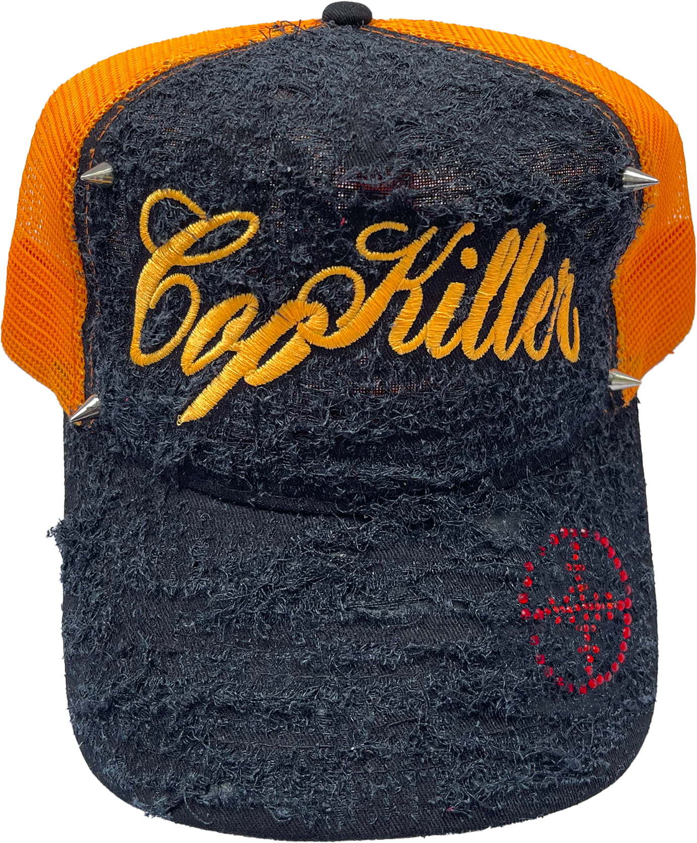 BLACK/ORANGE ITALICS LOGO TRUCKER