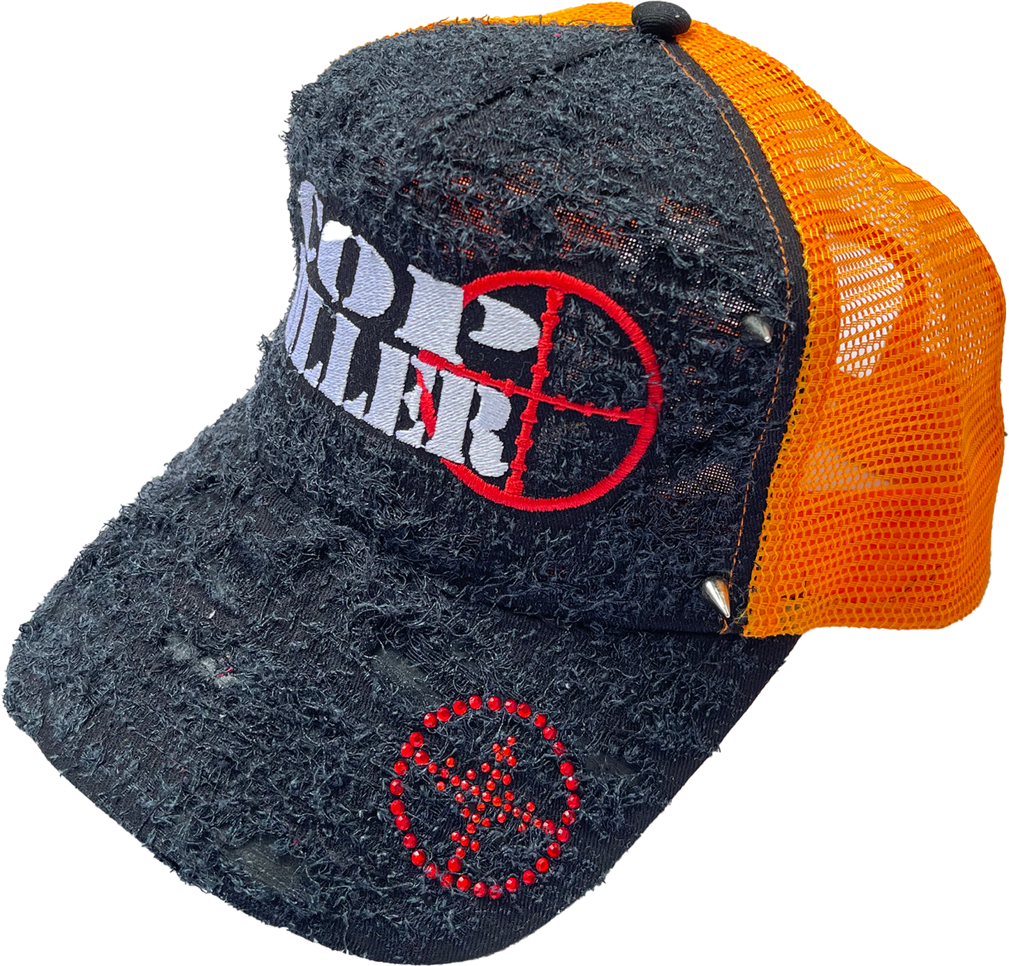 BLACK/ORANGE LOGO TRUCKER