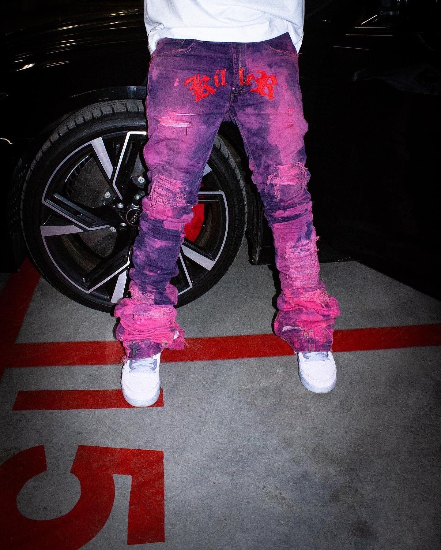 AFTERLIFE TULIP RED KILLER SNAKE JEANS