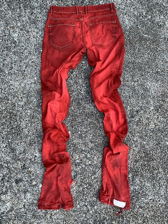 “DYED RED JEANS”