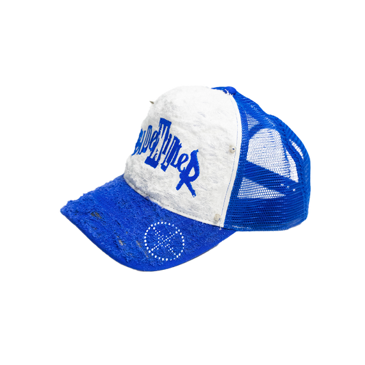 BLKR BLUE DISTRESSED TRUCKER