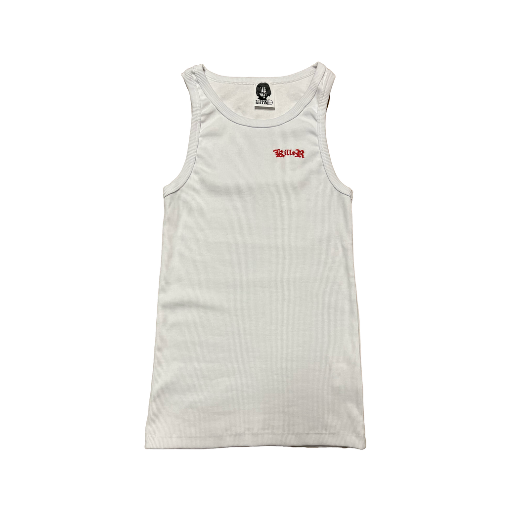 WHITE/RED SLIM RIPPED TANK TOP