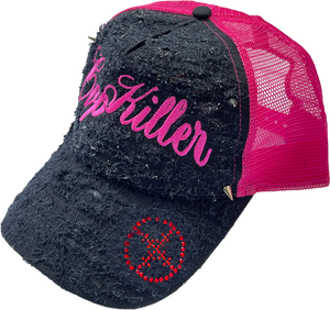 BLACK/PINK ITALICS LOGO TRUCKER