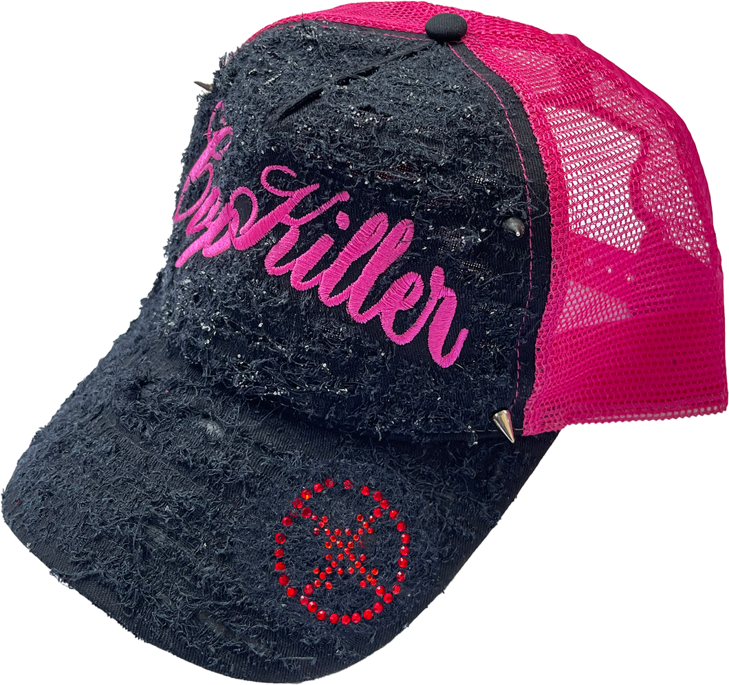 BLACK/PINK ITALICS LOGO TRUCKER