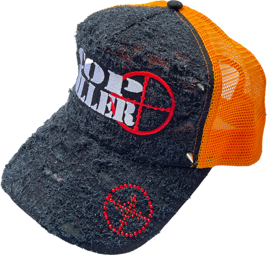 BLACK/ORANGE LOGO TRUCKER